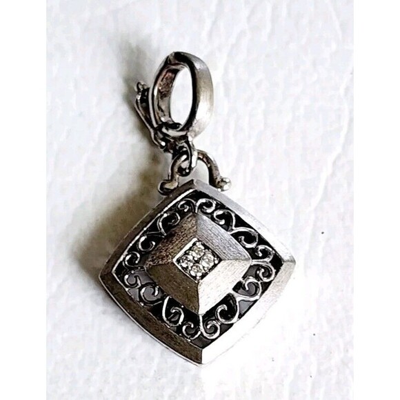 Gabriel and Co. Sterling 925 Silver/ Steel Dimond Scroll Filigree Square Pendant - Picture 1 of 8